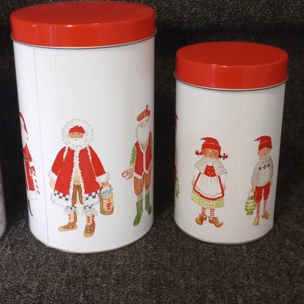 NEW Ikea Snodriva Vintage Metal Round Canister Set, Santa, Christmas Holiday